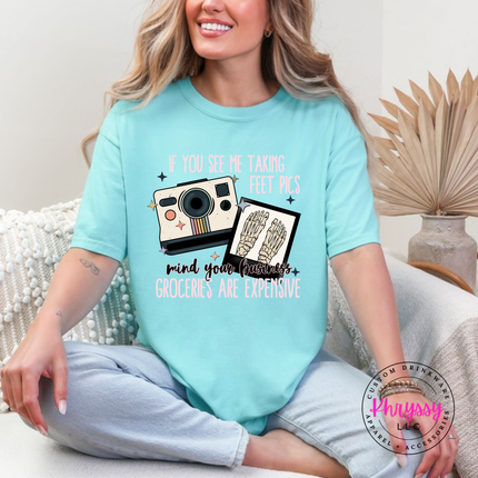 Chalky Mint tee with a funny feet pics groceries are expensive meme design