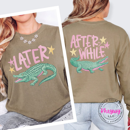 Sandstone long sleeve tee with a retro pastel Later alligator print