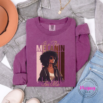 Berry long sleeve tee featuring an elegant Black woman illustration with gold script lettering