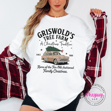 Old-Fashioned Family Christmas tee in White with a vintage station wagon.