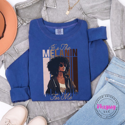 Navy long sleeve tee featuring an elegant Black woman illustration with gold script lettering