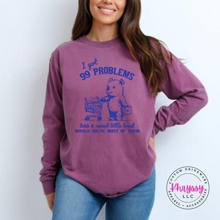 Close up of the treat bear art on a Berry long sleeve tee.
