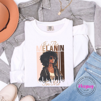 White long sleeve tee featuring an elegant Black woman illustration with gold script lettering