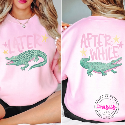 Light Pink crewneck sweatshirt with a retro pastel Later alligator print