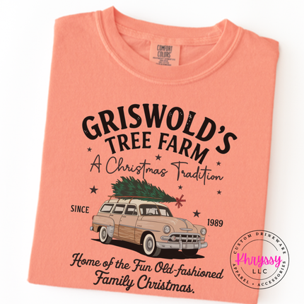Old-Fashioned Family Christmas long sleeve tee in Peachy with a vintage station wagon.