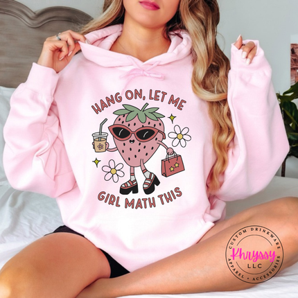 Light Pink hoodie featuring a retro strawberry holding iced coffee and a shopping bag.
