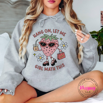 Sport Grey hoodie with a strawberry in sunglasses holding iced coffee and a shopping bag.