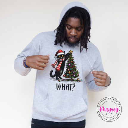 Sport Grey hoodie with the What Cat Christmas tree design.