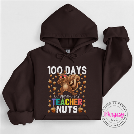 Cozy Dark Chocolate hoodie with dabbing squirrel 100 days design.