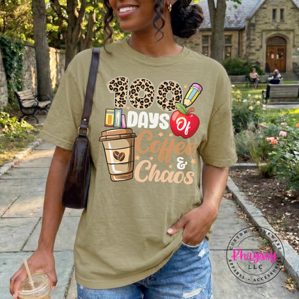 Funny leopard print teacher graphic tee in Khaki, soft and comfortable.