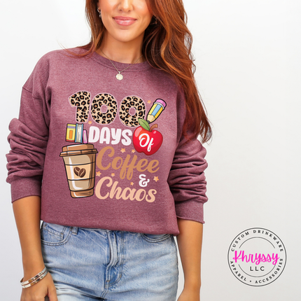 Close-up of the coffee cup and apple icon in heather maroon.