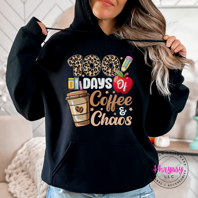 Leopard print graphic on a cozy black pullover hoodie.