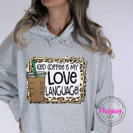 Iced Coffee Is My Love Language Leopard Gildan Heavy Blend Hoodie