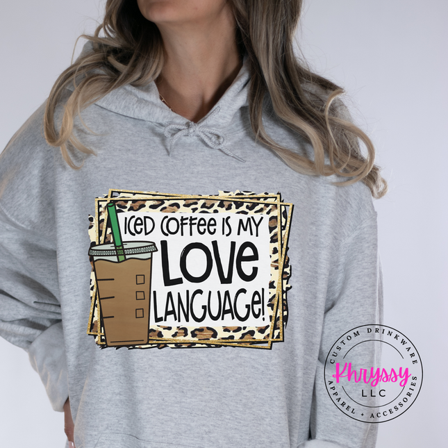Iced Coffee Is My Love Language Leopard Gildan Heavy Blend Hoodie