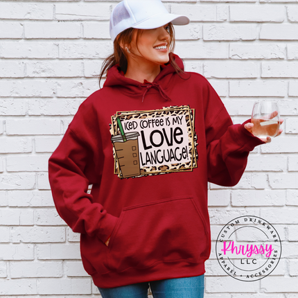 Iced Coffee Is My Love Language Leopard Gildan Heavy Blend Hoodie