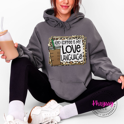 Iced Coffee Is My Love Language Leopard Gildan Heavy Blend Hoodie