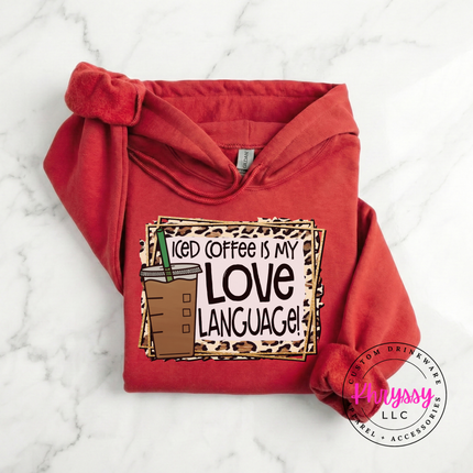 Iced Coffee Is My Love Language Leopard Gildan Heavy Blend Hoodie