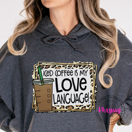 Iced Coffee Is My Love Language Leopard Gildan Heavy Blend Hoodie