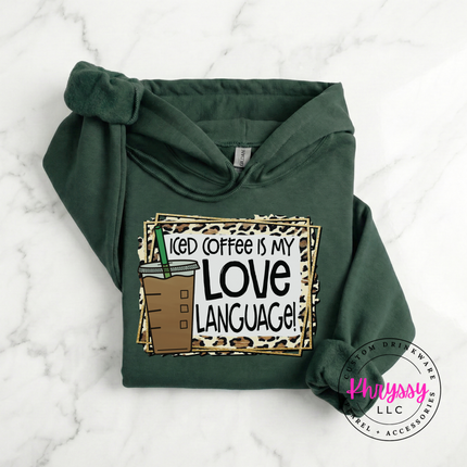 Iced Coffee Is My Love Language Leopard Gildan Heavy Blend Hoodie