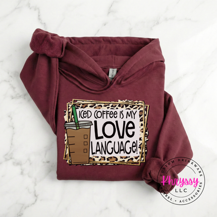 Iced Coffee Is My Love Language Leopard Gildan Heavy Blend Hoodie