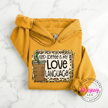 Iced Coffee Is My Love Language Leopard Gildan Heavy Blend Hoodie