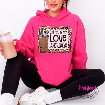 Iced Coffee Is My Love Language Leopard Gildan Heavy Blend Hoodie
