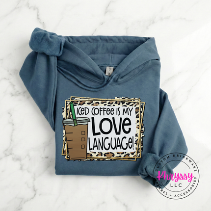 Iced Coffee Is My Love Language Leopard Gildan Heavy Blend Hoodie