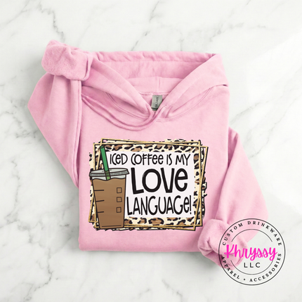 Iced Coffee Is My Love Language Leopard Gildan Heavy Blend Hoodie