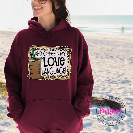 Iced Coffee Is My Love Language Leopard Gildan Heavy Blend Hoodie