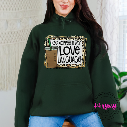 Iced Coffee Is My Love Language Leopard Gildan Heavy Blend Hoodie