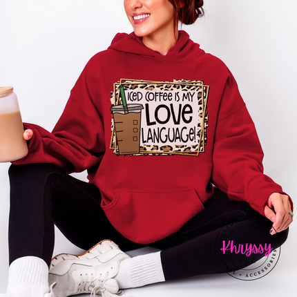 Iced Coffee Is My Love Language Leopard Gildan Heavy Blend Hoodie