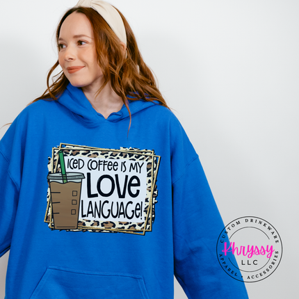 Iced Coffee Is My Love Language Leopard Gildan Heavy Blend Hoodie