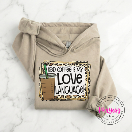 Iced Coffee Is My Love Language Leopard Gildan Heavy Blend Hoodie