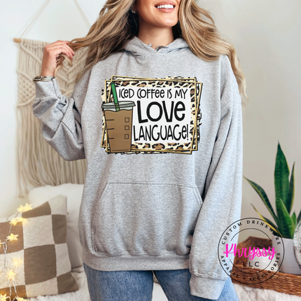 Iced Coffee Is My Love Language Leopard Gildan Heavy Blend Hoodie