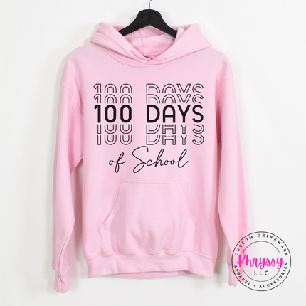 Light Pink heavyweight hoodie with clean bold shadow repeat 100 Days of School typography.