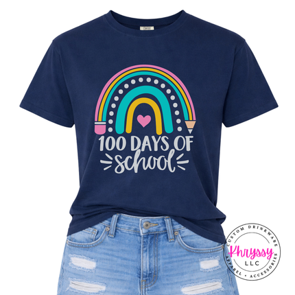 Navy 100 Days Of School tee perfect for teacher milestone celebrations.