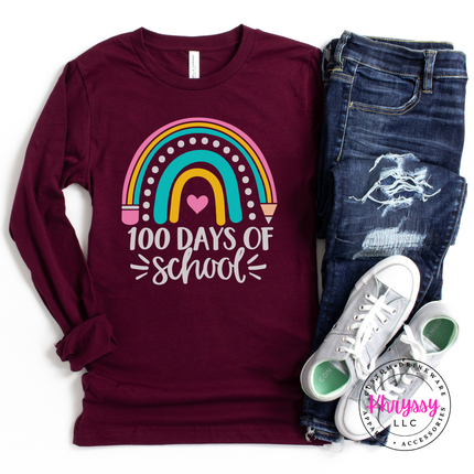 Maroon 100 Days Of School tee perfect for teacher milestone celebrations.