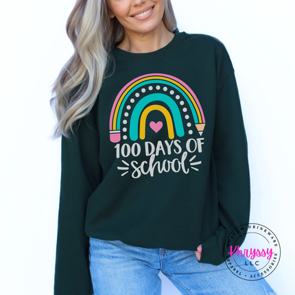 Forest green 100th day of school crewneck styled for the classroom.