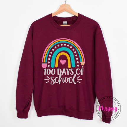 Maroon 100 Days Of School crewneck perfect for teacher milestone days.