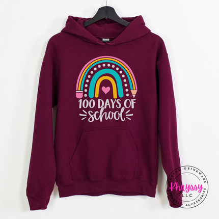 Maroon 100 Days Of School hoodie perfect for teacher milestone days.