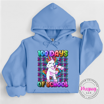 light blue 100 Days Of School hoodie perfect for the classroom.