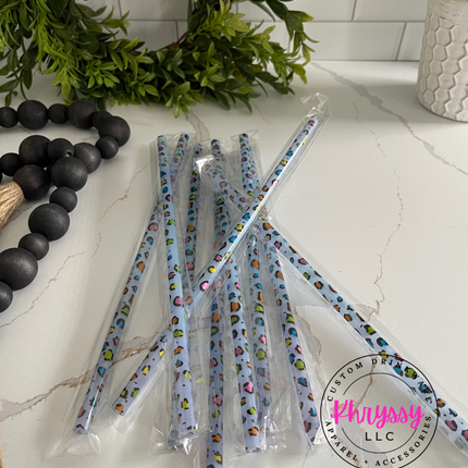 10in Color Changing Metallic Leopard Straw for 20oz Tumbler