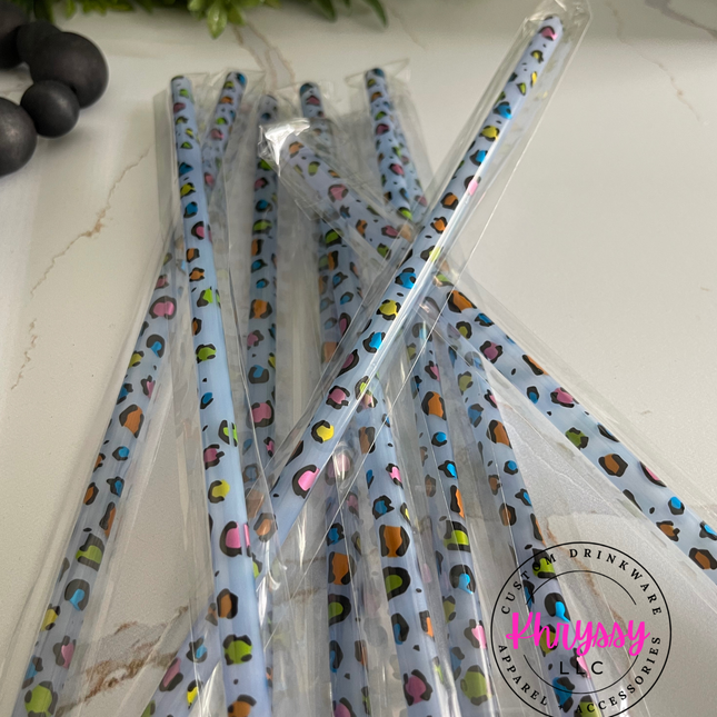 10in Color Changing Metallic Leopard Straw for 20oz Tumbler
