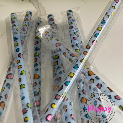 10in Color Changing Metallic Leopard Straw for 20oz Tumbler