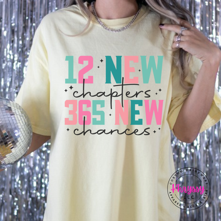 Banana tee featuring 12 new chapters 365 new chances lettering.