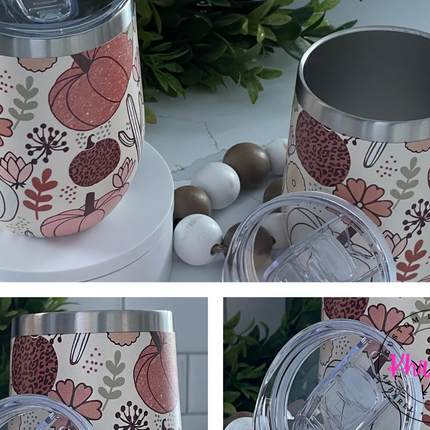 Fall Floral Wine 12oz Tumbler Set
