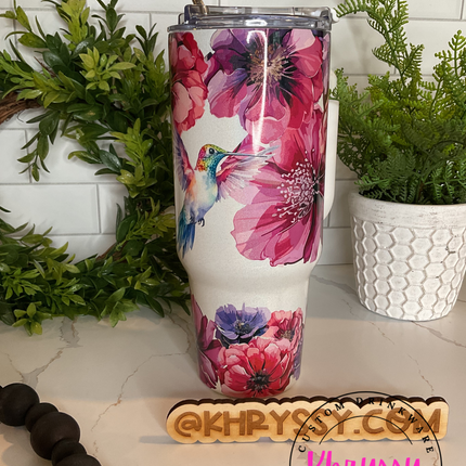 READY TO SHIP Spring Tranquility: 40oz Hummingbird and Floral Tumbler