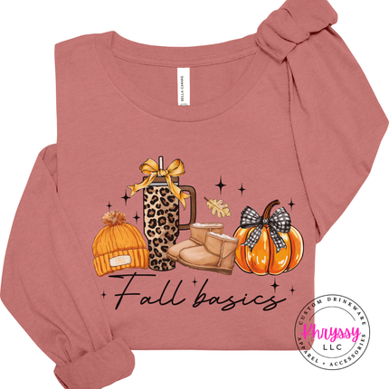 Mauve long sleeve tee with the fall basics leopard cup boots and pumpkin design