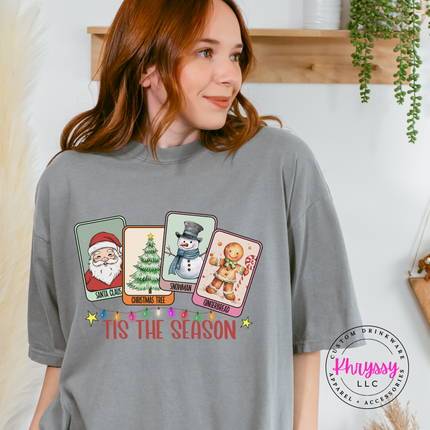 Gray tee with Tis The Season retro Christmas card design.
