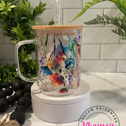 READY TO SHIP Highland Charm: 17oz Clear Glass Coffee Mug with Straw